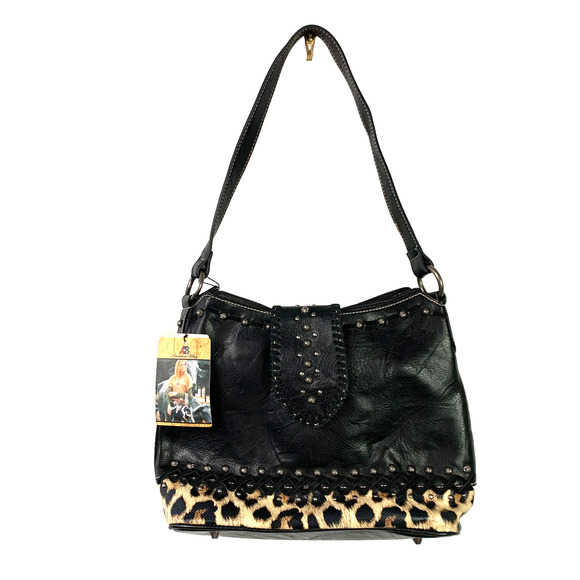 American Bling Concealed Carry Black Animal Print Shoulder Handbag Purse NWT - Picture 1 of 8